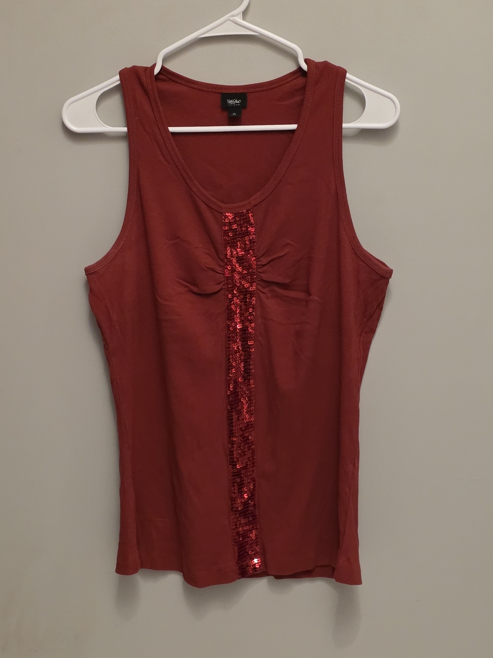 Massimo Red Sleeveless Tank with Sequin Center Stripe